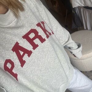 Gray Sweatshirt with Red Lettering